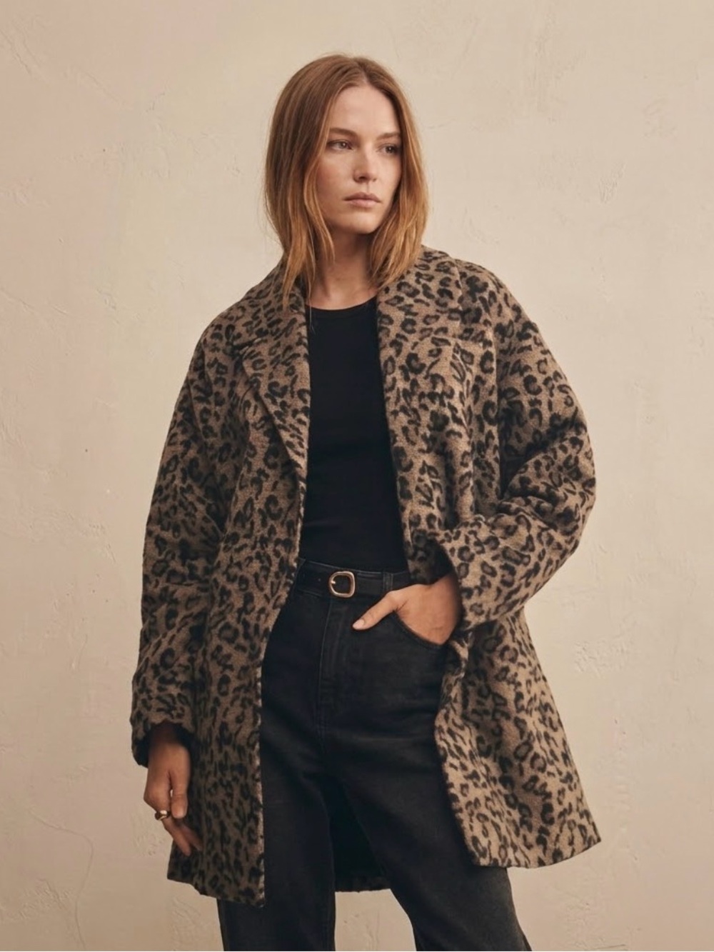 NWT Z Supply Leopard Print Pea Coat in Tan and Black - Sz M - Mob Wife Aesthetic